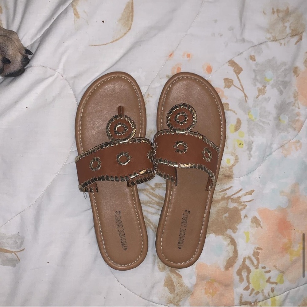 Brown and gold sandals